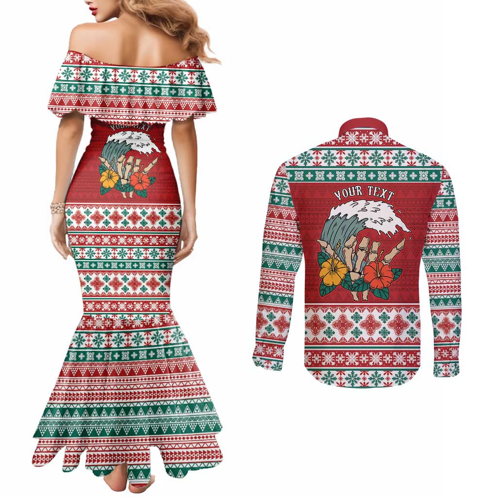 Shaka Sign Skull Mele Kalikimaka Personalized Couples Matching Mermaid Dress and Long Sleeve Button Shirt Hawaiian Quilt Pattern - Polynesian Pride