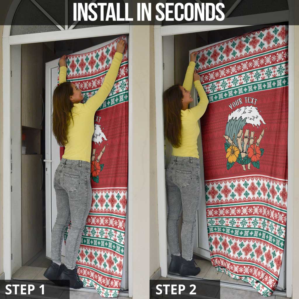 Shaka Sign Skull Mele Kalikimaka Personalized Door Cover Hawaiian Quilt Pattern - Polynesian Pride