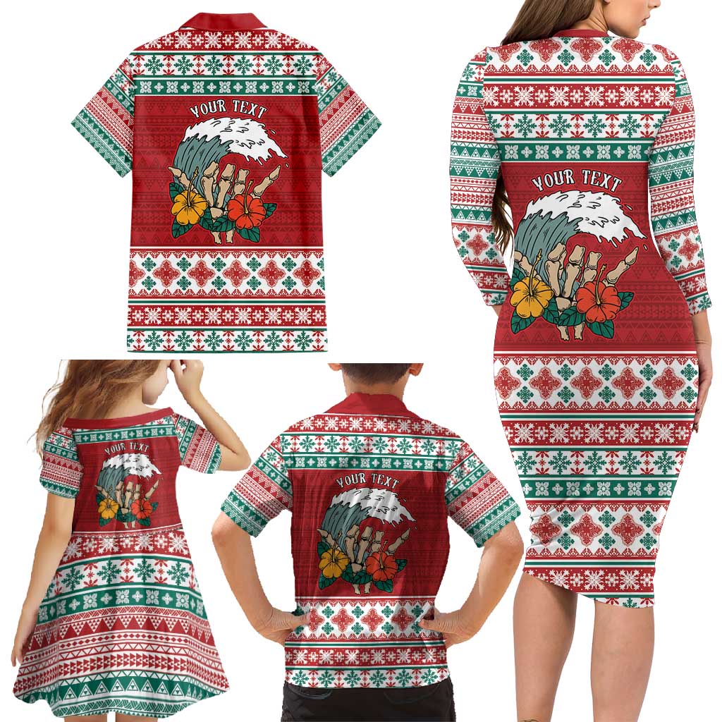 Shaka Sign Skull Mele Kalikimaka Personalized Family Matching Long Sleeve Bodycon Dress and Hawaiian Shirt Hawaiian Quilt Pattern - Polynesian Pride