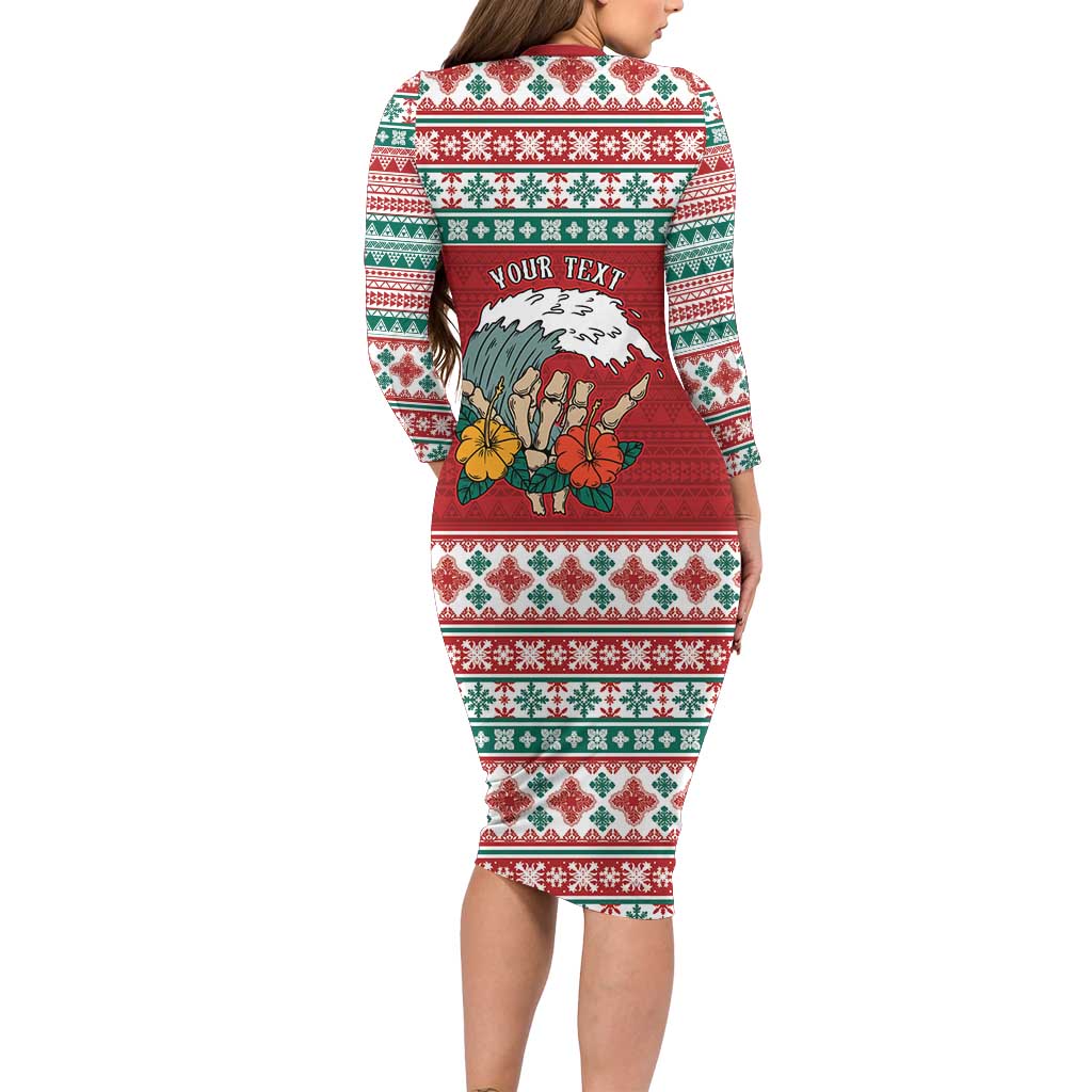 Shaka Sign Skull Mele Kalikimaka Personalized Family Matching Long Sleeve Bodycon Dress and Hawaiian Shirt Hawaiian Quilt Pattern - Polynesian Pride