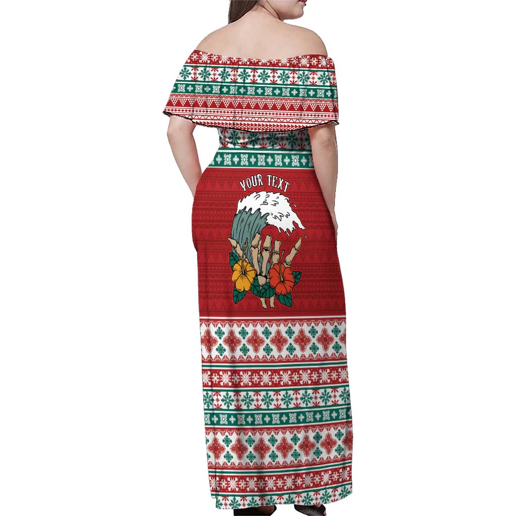 Shaka Sign Skull Mele Kalikimaka Personalized Family Matching Off Shoulder Maxi Dress and Hawaiian Shirt Hawaiian Quilt Pattern - Polynesian Pride