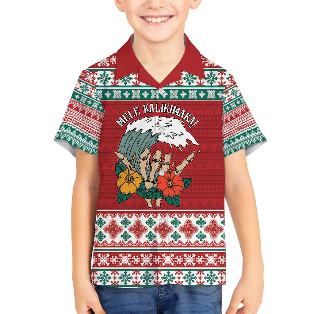 Shaka Sign Skull Mele Kalikimaka Personalized Family Matching Off Shoulder Short Dress and Hawaiian Shirt Hawaiian Quilt Pattern - Polynesian Pride