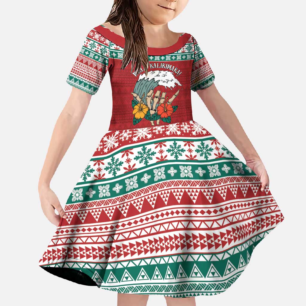 Shaka Sign Skull Mele Kalikimaka Personalized Family Matching Short Sleeve Bodycon Dress and Hawaiian Shirt Hawaiian Quilt Pattern - Polynesian Pride