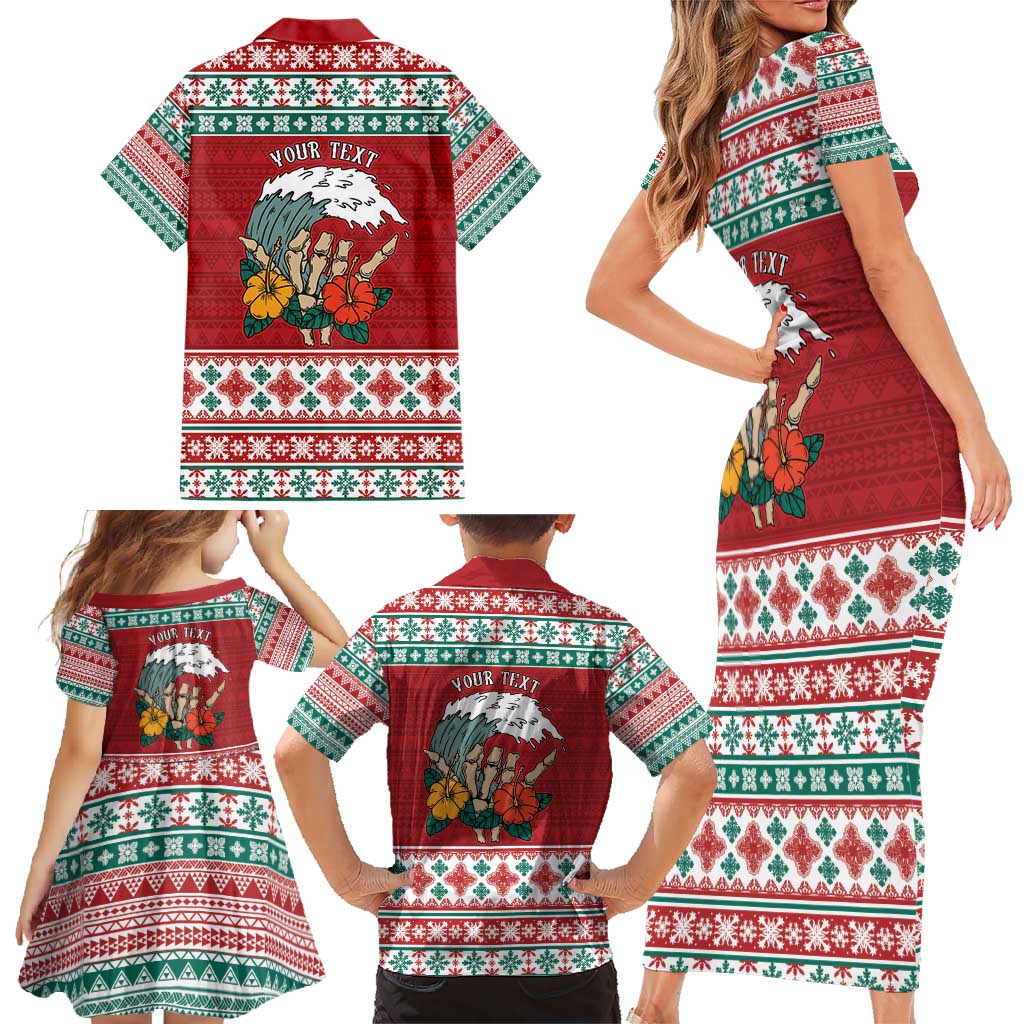 Shaka Sign Skull Mele Kalikimaka Personalized Family Matching Short Sleeve Bodycon Dress and Hawaiian Shirt Hawaiian Quilt Pattern - Polynesian Pride