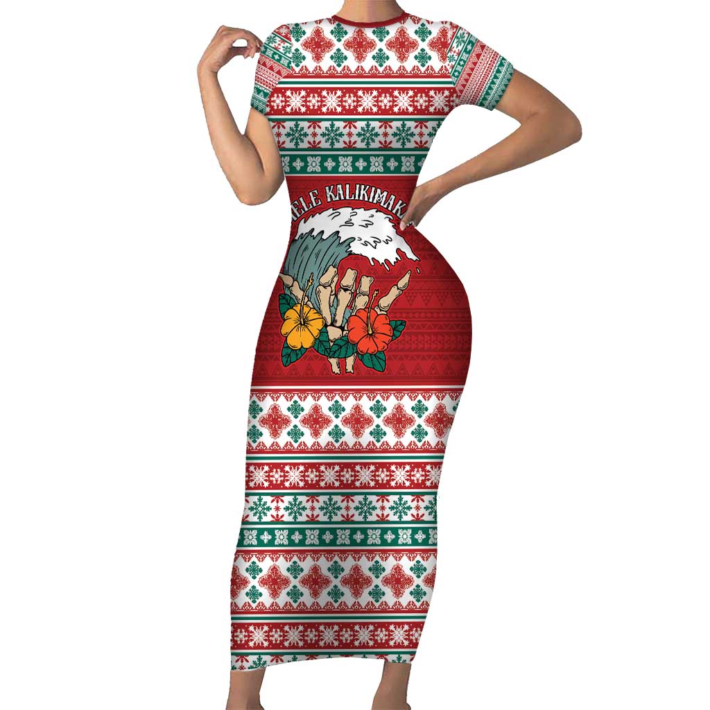 Shaka Sign Skull Mele Kalikimaka Personalized Family Matching Short Sleeve Bodycon Dress and Hawaiian Shirt Hawaiian Quilt Pattern - Polynesian Pride