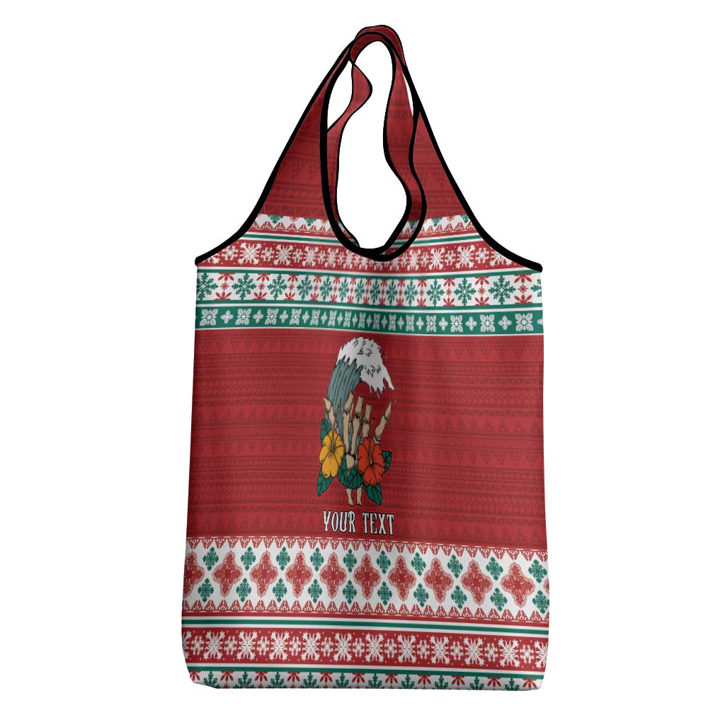 Shaka Sign Skull Mele Kalikimaka Personalized Grocery Bag Hawaiian Quilt Pattern - Polynesian Pride