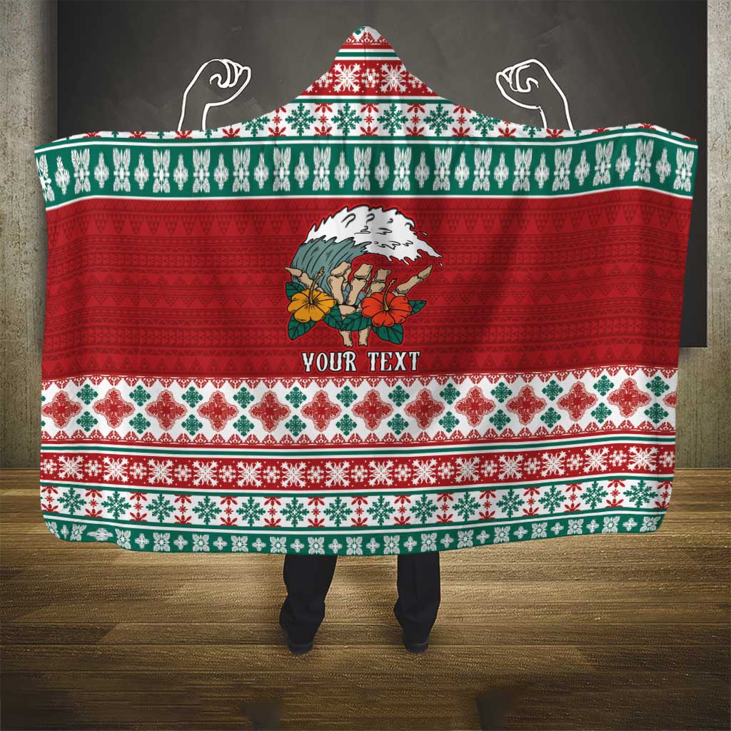 Shaka Sign Skull Mele Kalikimaka Personalized Hooded Blanket Hawaiian Quilt Pattern - Polynesian Pride