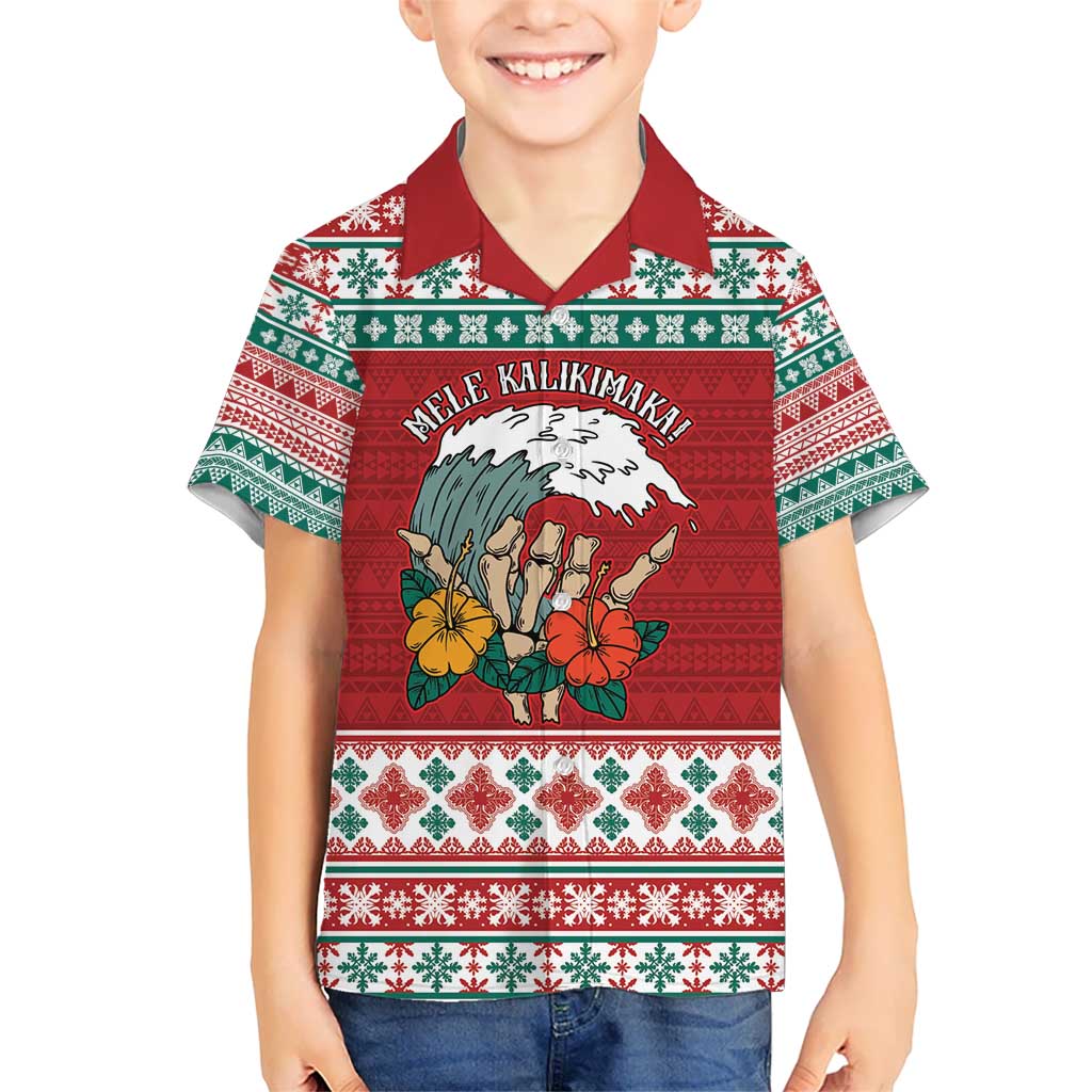 Shaka Sign Skull Mele Kalikimaka Personalized Kid Hawaiian Shirt Hawaiian Quilt Pattern - Polynesian Pride