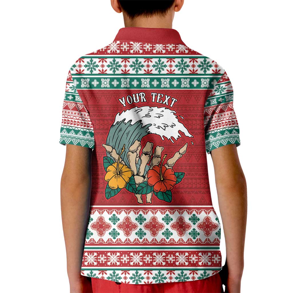 Shaka Sign Skull Mele Kalikimaka Personalized Kid Polo Shirt Hawaiian Quilt Pattern - Polynesian Pride