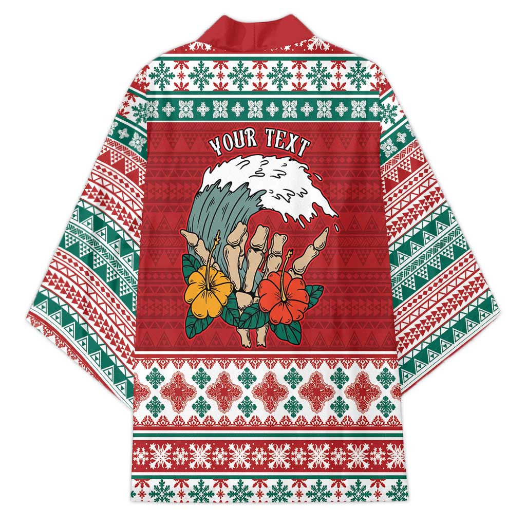 Shaka Sign Skull Mele Kalikimaka Personalized Kimono Hawaiian Quilt Pattern - Polynesian Pride