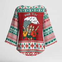 Shaka Sign Skull Mele Kalikimaka Personalized Kimono Sleeve Blouse Hawaiian Quilt Pattern - Polynesian Pride