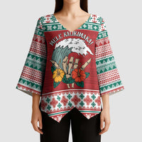 Shaka Sign Skull Mele Kalikimaka Personalized Kimono Sleeve Blouse Hawaiian Quilt Pattern - Polynesian Pride