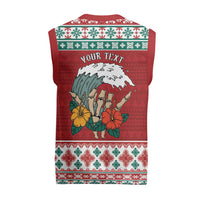 Shaka Sign Skull Mele Kalikimaka Personalized Christmas Knitted V-Neck Vest Hawaiian Quilt Pattern - Polynesian Pride