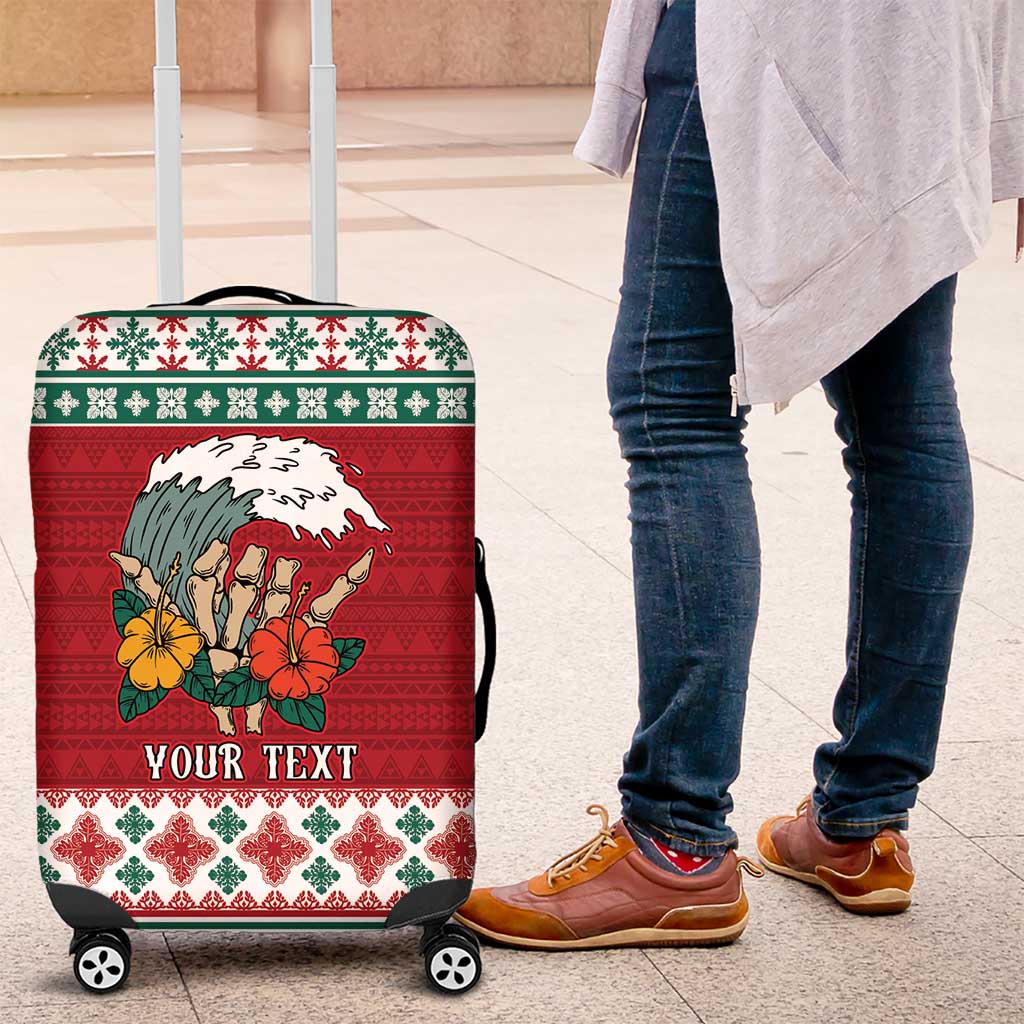 Shaka Sign Skull Mele Kalikimaka Personalized Luggage Cover Hawaiian Quilt Pattern - Polynesian Pride
