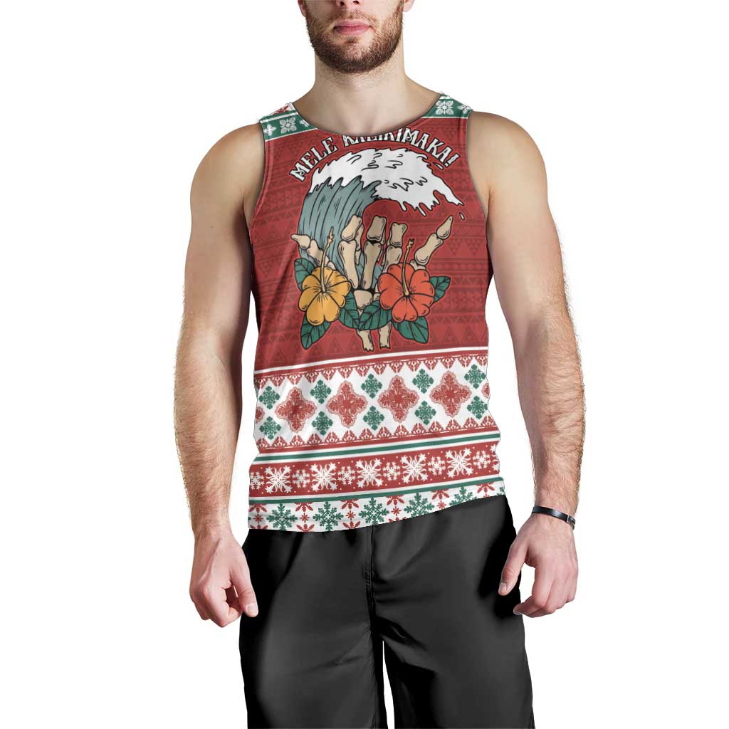 Shaka Sign Skull Mele Kalikimaka Personalized Men Tank Top Hawaiian Quilt Pattern - Polynesian Pride