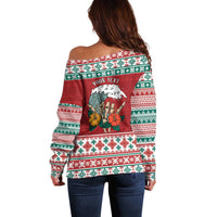 Shaka Sign Skull Mele Kalikimaka Personalized Off Shoulder Sweater Hawaiian Quilt Pattern - Polynesian Pride
