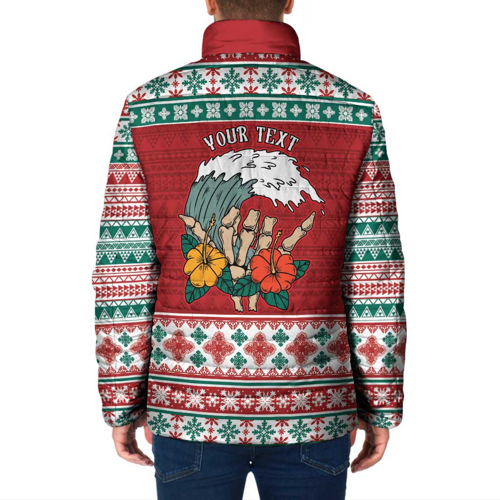 Shaka Sign Skull Mele Kalikimaka Personalized Padded Jacket Hawaiian Quilt Pattern - Polynesian Pride