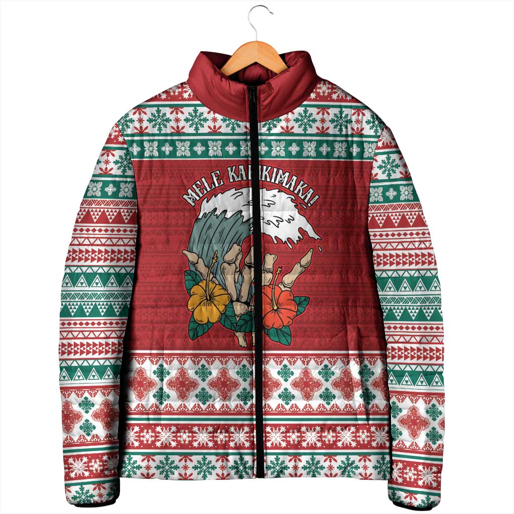 Shaka Sign Skull Mele Kalikimaka Personalized Padded Jacket Hawaiian Quilt Pattern - Polynesian Pride