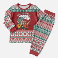 Shaka Sign Skull Mele Kalikimaka Personalized Christmas Pajama Set Hawaiian Quilt Pattern - Polynesian Pride