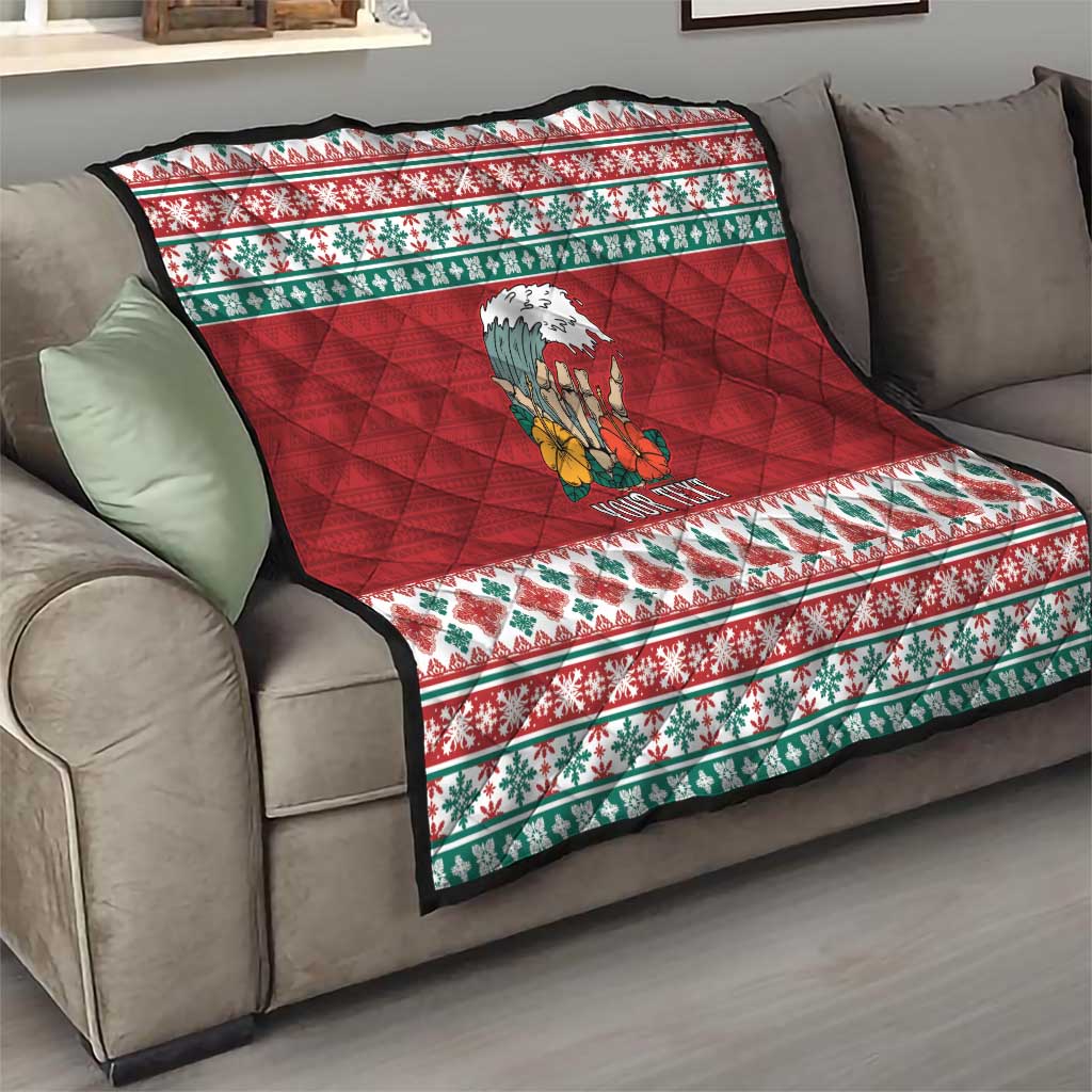 Shaka Sign Skull Mele Kalikimaka Personalized Quilt Hawaiian Quilt Pattern - Polynesian Pride