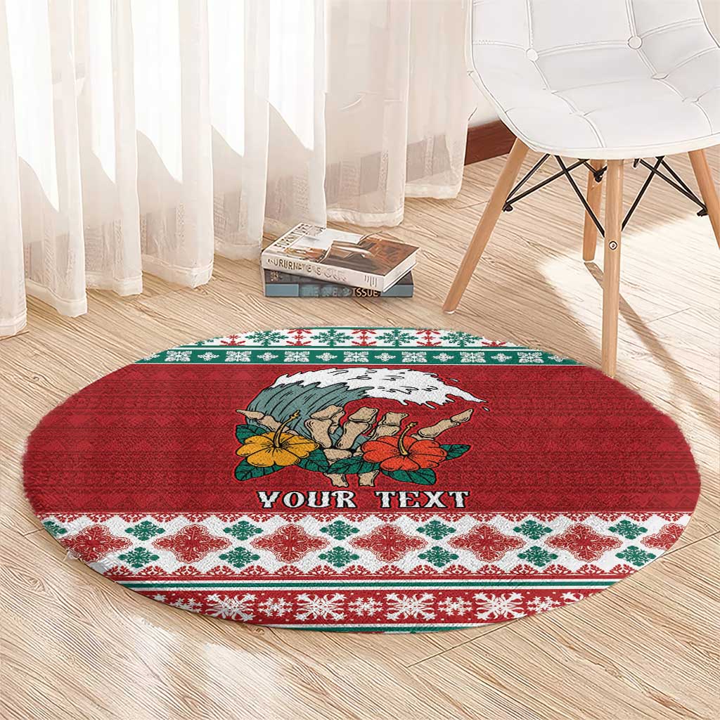 Shaka Sign Skull Mele Kalikimaka Personalized Round Carpet Hawaiian Quilt Pattern - Polynesian Pride