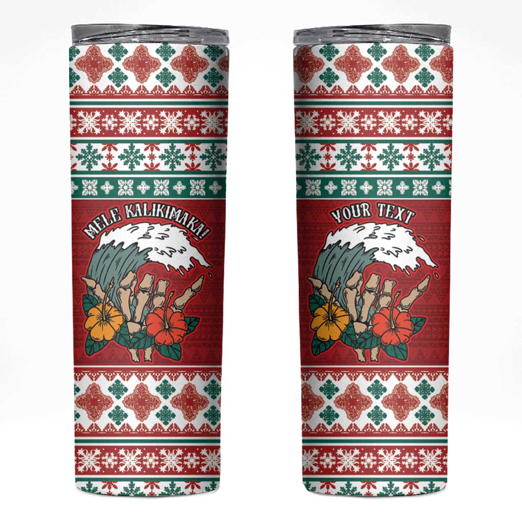 Shaka Sign Skull Mele Kalikimaka Personalized Skinny Tumbler Hawaiian Quilt Pattern - Polynesian Pride