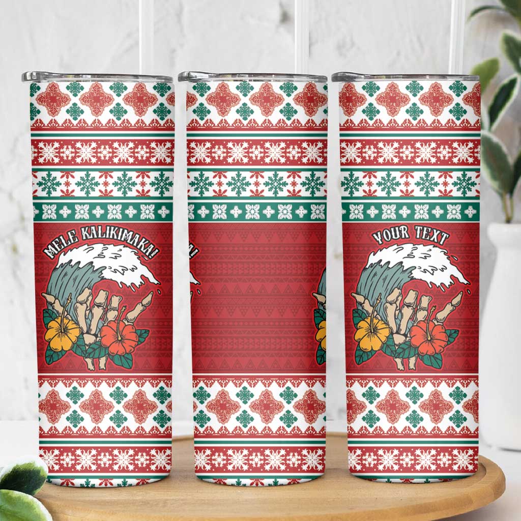 Shaka Sign Skull Mele Kalikimaka Personalized Skinny Tumbler Hawaiian Quilt Pattern - Polynesian Pride