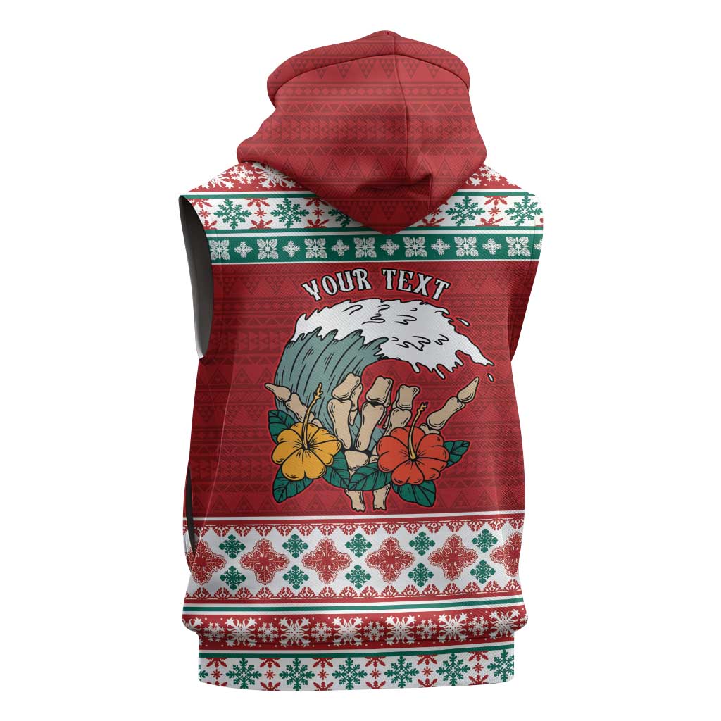 Shaka Sign Skull Mele Kalikimaka Personalized Sleeveless Hoodie Hawaiian Quilt Pattern - Polynesian Pride