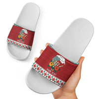 Shaka Sign Skull Mele Kalikimaka Personalized Slide Sandals Hawaiian Quilt Pattern - Polynesian Pride