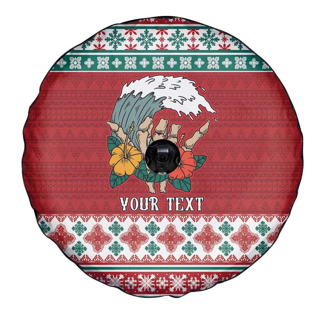 Shaka Sign Skull Mele Kalikimaka Personalized Spare Tire Cover Hawaiian Quilt Pattern - Polynesian Pride