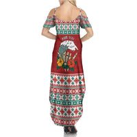 Shaka Sign Skull Mele Kalikimaka Personalized Summer Maxi Dress Hawaiian Quilt Pattern - Polynesian Pride