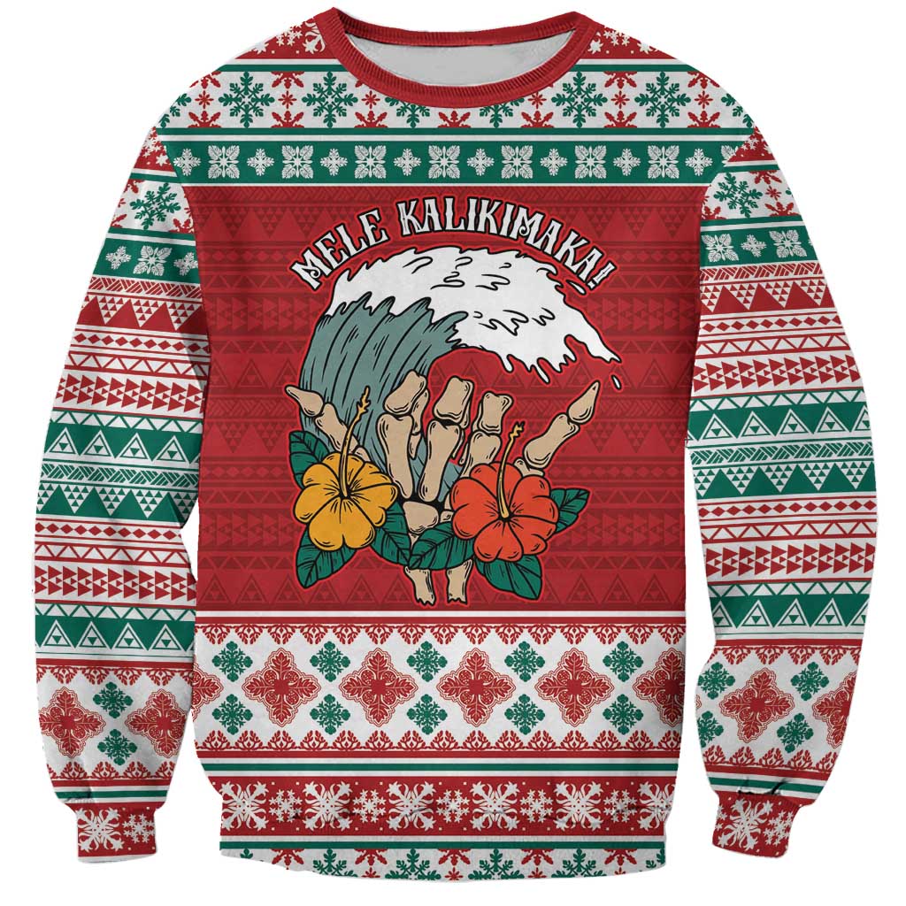 Shaka Sign Skull Mele Kalikimaka Personalized Sweatshirt Hawaiian Quilt Pattern - Polynesian Pride