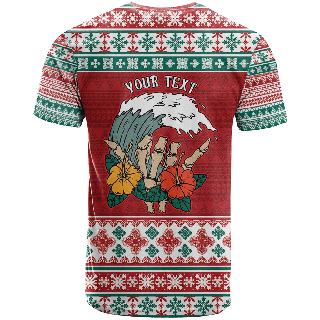 Shaka Sign Skull Mele Kalikimaka Personalized T Shirt Hawaiian Quilt Pattern - Polynesian Pride