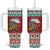 Shaka Sign Skull Mele Kalikimaka Personalized Tumbler With Handle Hawaiian Quilt Pattern - Polynesian Pride