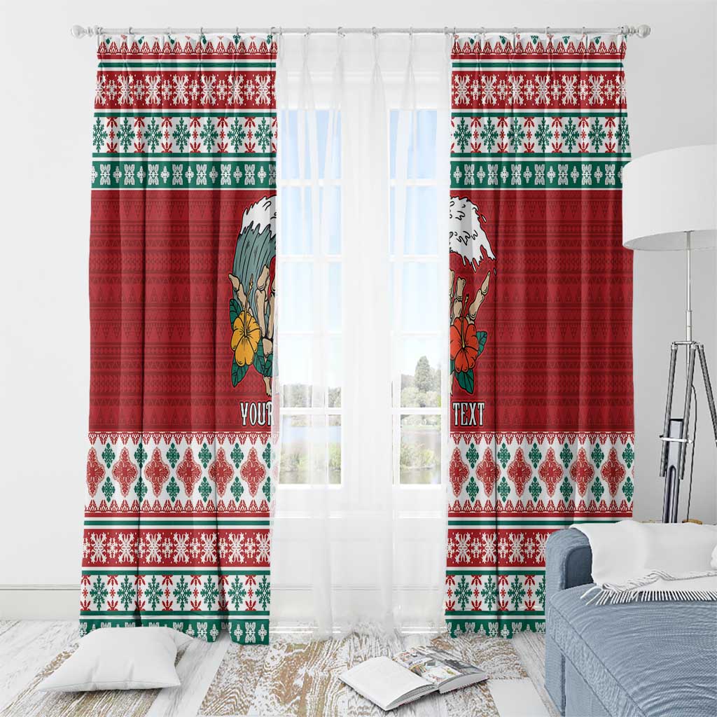 Shaka Sign Skull Mele Kalikimaka Personalized Window Curtain Hawaiian Quilt Pattern - Polynesian Pride