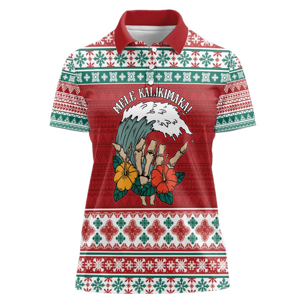 Shaka Sign Skull Mele Kalikimaka Personalized Women Polo Shirt Hawaiian Quilt Pattern - Polynesian Pride