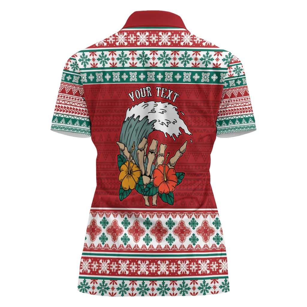 Shaka Sign Skull Mele Kalikimaka Personalized Women Polo Shirt Hawaiian Quilt Pattern - Polynesian Pride