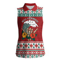 Shaka Sign Skull Mele Kalikimaka Personalized Women Sleeveless Polo Shirt Hawaiian Quilt Pattern - Polynesian Pride