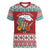 Shaka Sign Skull Mele Kalikimaka Personalized Women V-Neck T-Shirt Hawaiian Quilt Pattern - Polynesian Pride