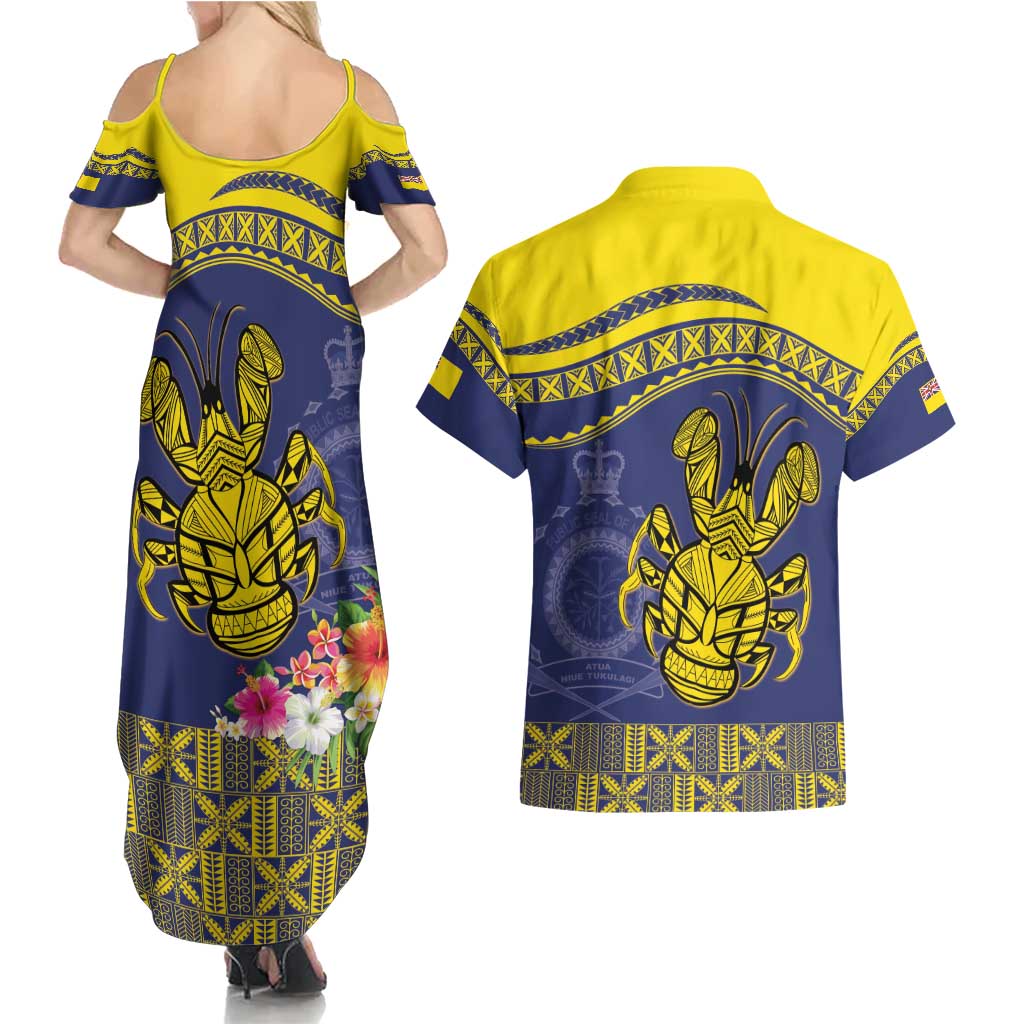 Niue Coconut Crab Couples Matching Summer Maxi Dress and Hawaiian Shirt Rock of Polynesia