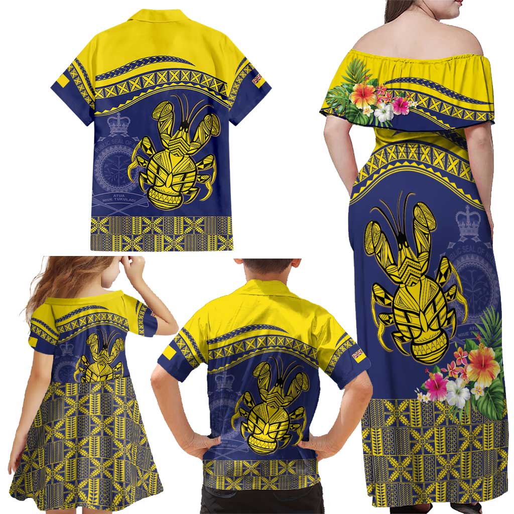 Niue Coconut Crab Family Matching Off Shoulder Maxi Dress and Hawaiian Shirt Rock of Polynesia