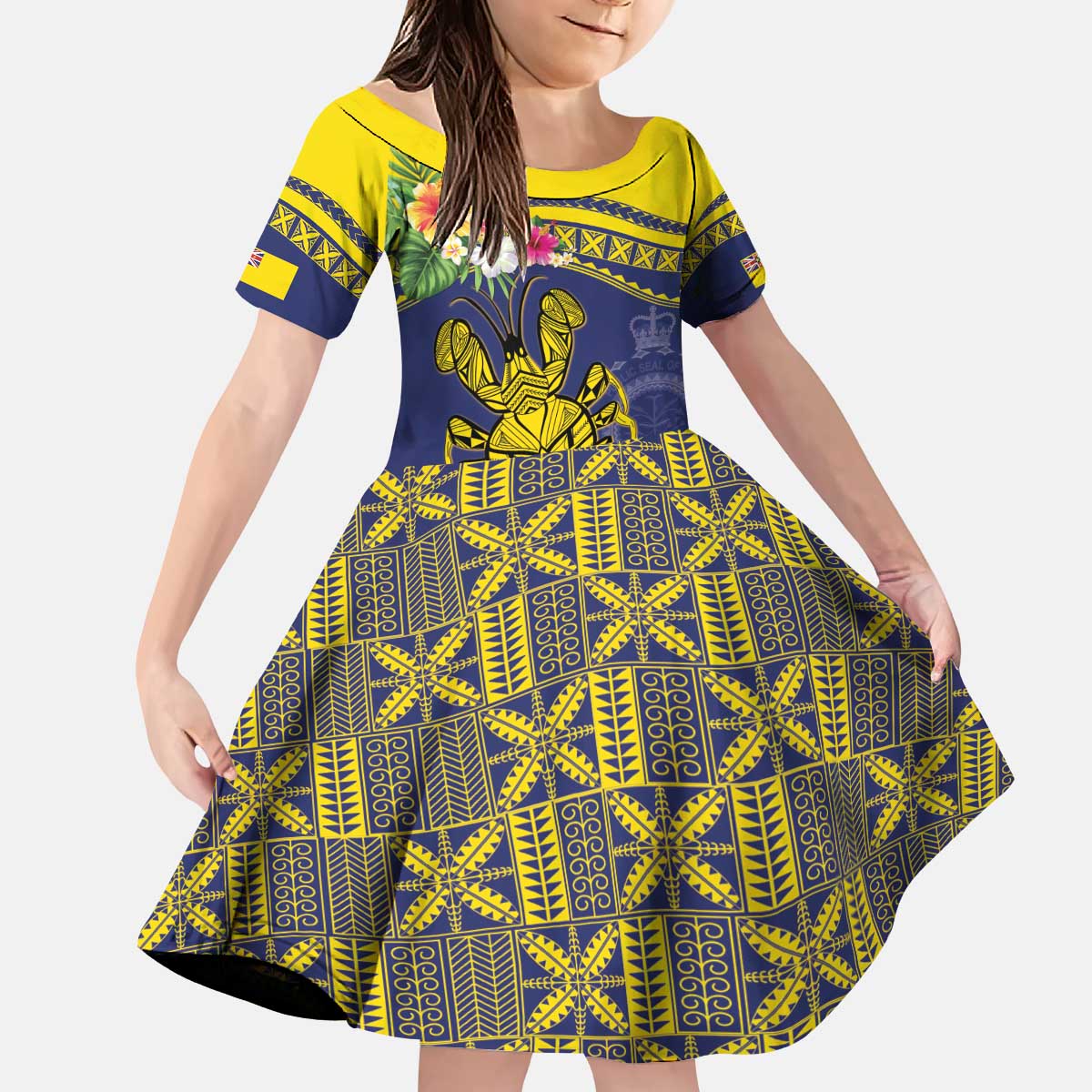 Niue Coconut Crab Kid Short Sleeve Dress Rock of Polynesia LT9 KID Gold - Polynesian Pride