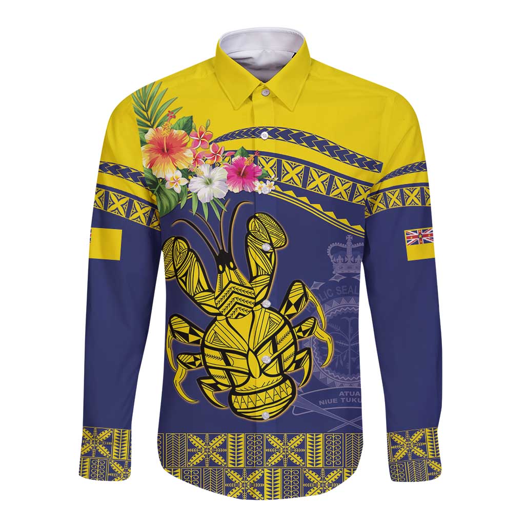 Niue Coconut Crab Long Sleeve Button Shirt Rock of Polynesia LT9 Unisex Gold - Polynesian Pride