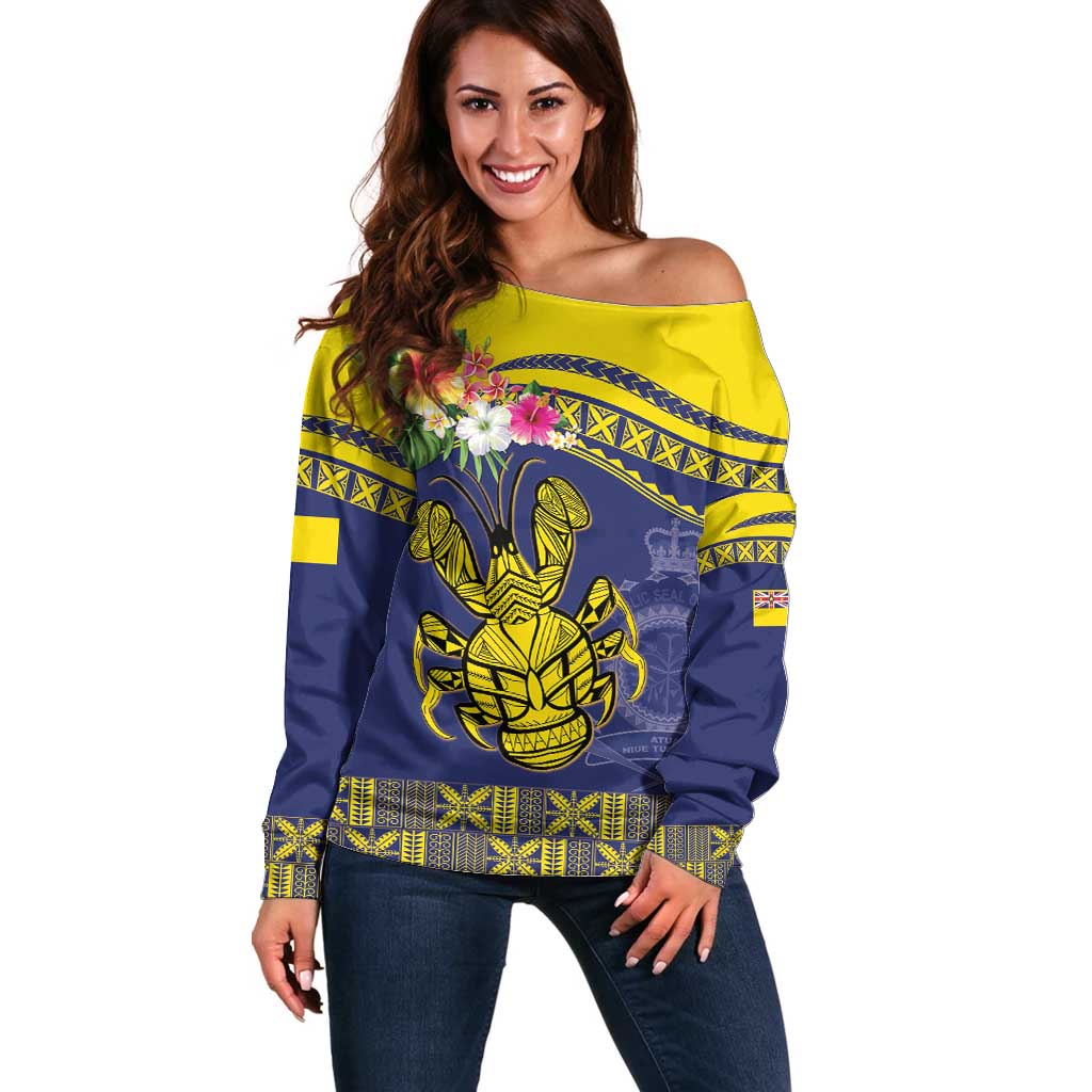 Niue Coconut Crab Off Shoulder Sweater Rock of Polynesia LT9 Women Gold - Polynesian Pride