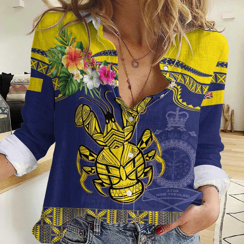 Niue Coconut Crab Women Casual Shirt Rock of Polynesia LT9 Female Gold - Polynesian Pride
