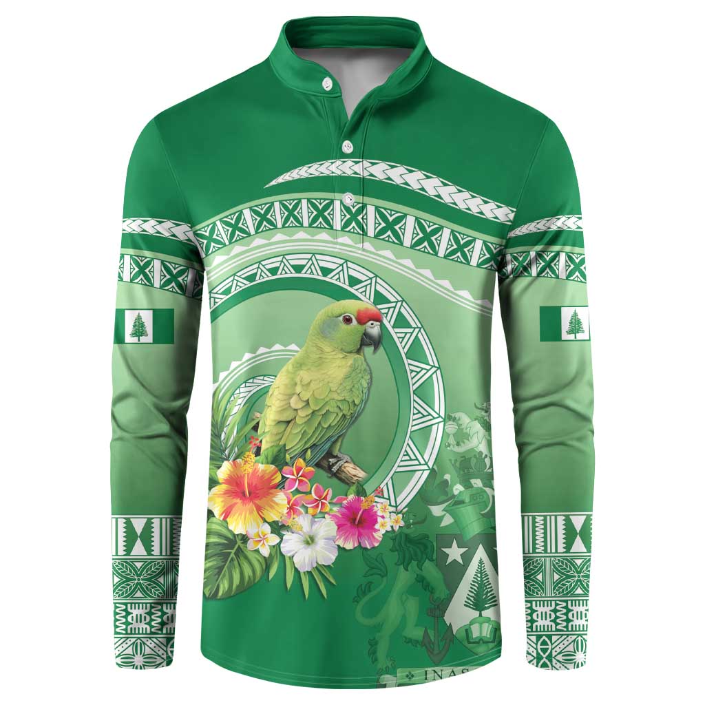 Norfolk Parakeet Tropical Button Sweatshirt Norfolk Island Tribal Pattern LT9 Green - Polynesian Pride
