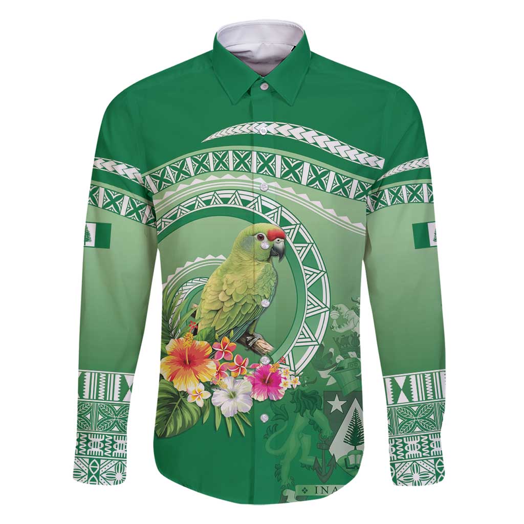 Norfolk Parakeet Tropical Family Matching Mermaid Dress and Hawaiian Shirt Norfolk Island Tribal Pattern LT9 Dad's Shirt - Long Sleeve Green - Polynesian Pride