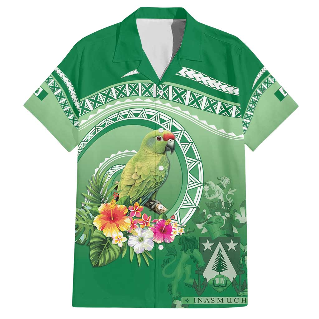 Norfolk Parakeet Tropical Family Matching Short Sleeve Bodycon Dress and Hawaiian Shirt Norfolk Island Tribal Pattern LT9 Dad's Shirt - Short Sleeve Green - Polynesian Pride