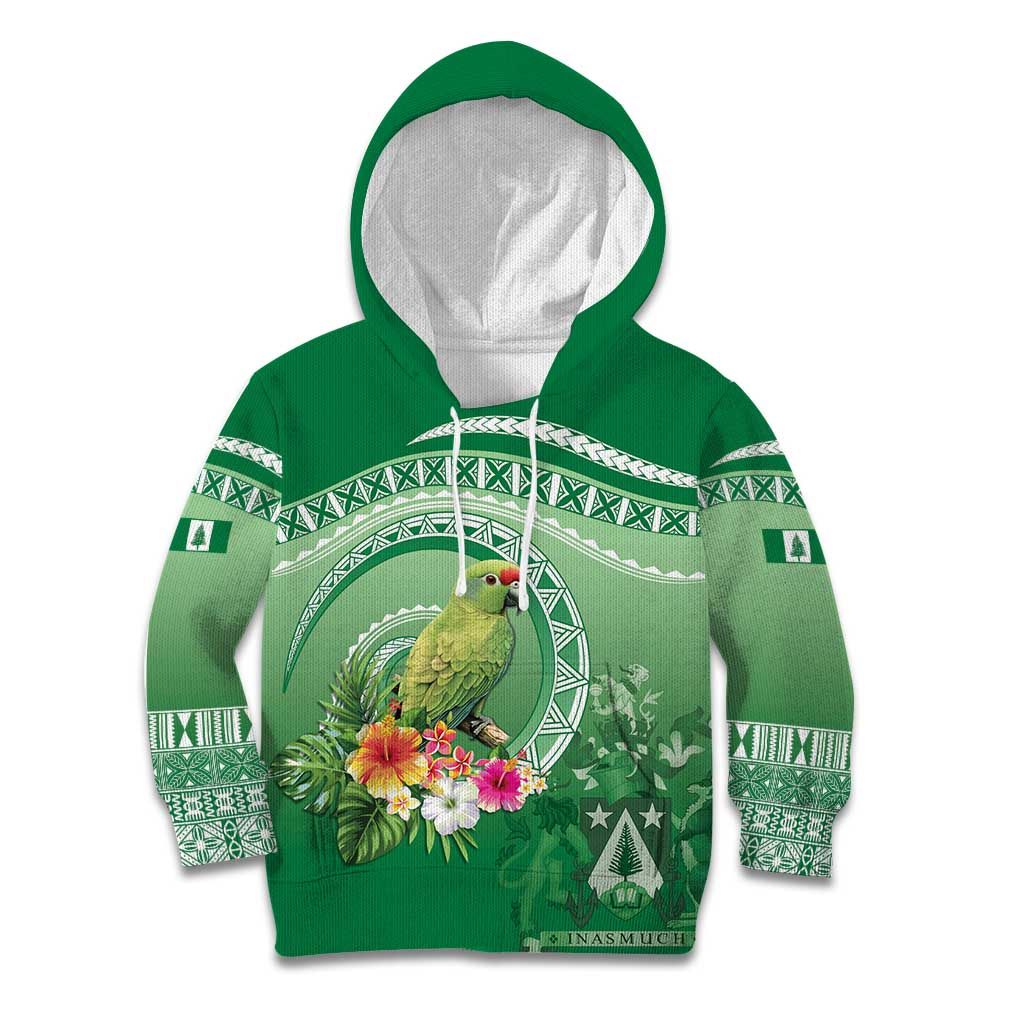 Norfolk Parakeet Tropical Kid Hoodie Norfolk Island Tribal Pattern LT9 Hoodie Green - Polynesian Pride