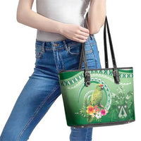 Norfolk Parakeet Tropical Leather Tote Bag Norfolk Island Tribal Pattern